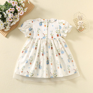 Zomerjurk van tule voor meisjes, geplooide kinderjurk, dunne gaasjurk, katoenen bedrukte jurk voor babymeisjes - Product Image 3