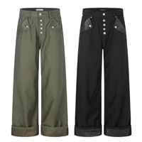 Pantalon décontracté pour homme 11KN, de haute qualité, 100% coton, style américain, vert armée et noir, coupe ample, jambe large, ourlet roulé