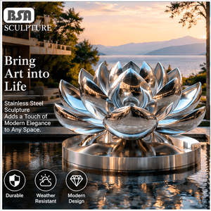 Escultura de Fuente de <span class=keywords><strong>Loto</strong></span> de Acero Inoxidable 304/316L Pulido Espejo BSA, Estatua de Arte Floral de Metal Forjado a Mano, Fuente de Agua para <span class=keywords><strong>Hotel</strong></span> - Product Image 1