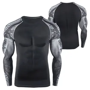 OEM设计压缩健身房衬衫长袖皮疹护卫定制标志BJJ Rashguard MMA升华男士皮疹护卫