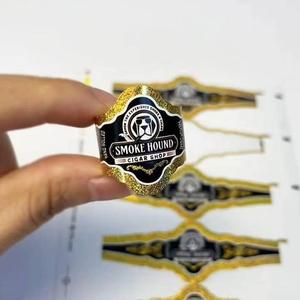 Fabricant professionnel d'étiquettes de bandes de cigares de luxe gaufrées, écologiques, imperméables, impression UV personnalisée, papier d'art avec feuille d'or - Product Image 1