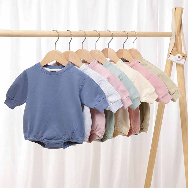 2024 nuova pagliaccetto Boutique per neonati 100% maglione in cotone organico in tinta unita a maniche lunghe tutine per bambini 0-3 mesi