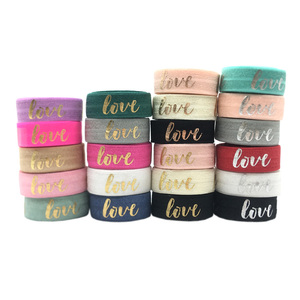100 Meter 5/8 "Goud Zilver Verijdelde Liefde Bedrukt Vouw Over Elastische Groothandel Valentijn Foe Lint Voor <span class=keywords><strong>Diy</strong></span> Hoofddeksels Haaraccessoires - Product Image 2