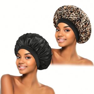 Nouveaux bonnets en satin à bord large, bonnets de nuit en polyester, foulards à haute élasticité, chapeaux de beauté pour la coiffure et les soins capillaires, bonnets pour femmes - Product Image 1