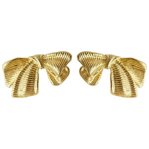 Pendientes de botón con lazo de latón chapado en oro de 14K, gruesos, bonitos y brillantes, accesorios de moda, joyería con lazo, regalo para mujer - Product Image 1