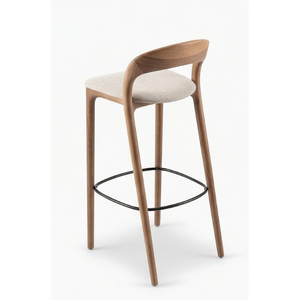 Taburete de bar moderno de madera de teca de lujo, con un diseño curvado elegante y asiento tapizado para una elegancia atemporal. - Product Image 4