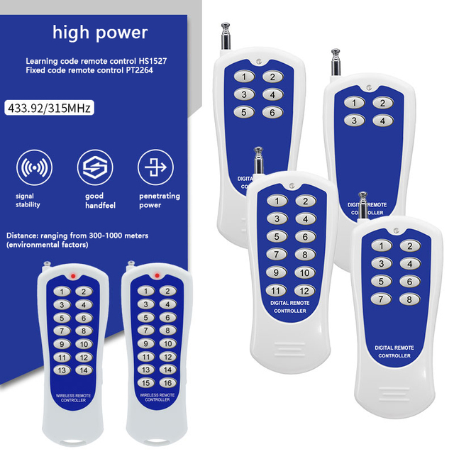 12-key Fixed/Learning AAA Battery HFY HFY-502B Remote Control PT2264/EV1527 Chipset 433/315MHz Dual-frequency Long-range Stable