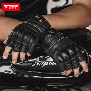 Gants de <span class=keywords><strong>moto</strong></span> en <span class=keywords><strong>cuir</strong></span> véritable MOTOWOLF GM1-C, gants de <span class=keywords><strong>moto</strong></span> à demi-doigts pour l'été, gants de motocross - Product Image 2