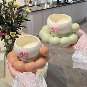 Set di Tazza e Piattino in Ceramica di Alta Qualità, Design Minimalista Nordico con Manico, Utensili per Tè Pomeridiano per Casa e Ufficio - Product Image 3