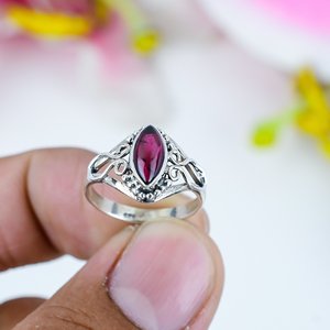 Nueva Llegada, Joyería Fina, Anillo Solitario de Plata de Ley 925 para Mujer, Granate Natural, Corte Marquesa, Engaste en Bisel, para Boda o Fiesta - Product Image 2