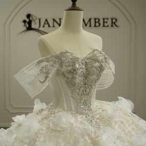 Vestido de Novia Talla Grande Gt26036, Estilo Princesa, Largo hasta el Suelo, Sin Tirantes, Espalda Descubierta, Cola de Capilla, con Flores Fruncidas, Jancember - Product Image 3