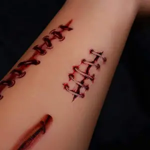 हेलोवीन अस्थायी टैटू, ज़ोंबी मेकअप, निशान घाव रक्त खून बह रहा टैटू स्टिकर बच्चों महिलाओं के लिए पुरुषों हेलोवीन पार्टी Cosplay