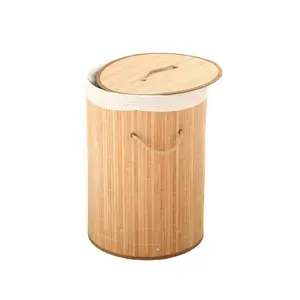 Oval Folding Bamboo Laundry Hamper Large Space Foldable Bamboo Laundry Basket