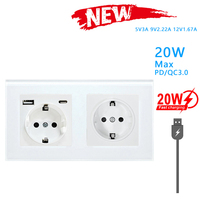 LangYeao EU Duvar Prizi, USB Type-C PD 20W, 16A Temperli Cam Panel 86x86mm V0 Alev Geciktirici ve Güvenlik Kapağı ile