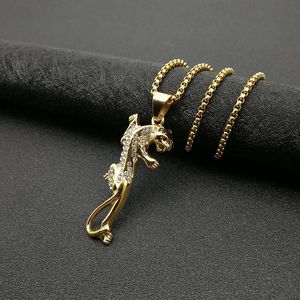 Collier pendentif léopard plaqué or Yunnique en acier inoxydable avec incrustation de zircon cubique, bijoux de fête unisexe, design animal du zodiaque - Product Image 2