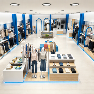 Système de présentoirs pour magasins de vêtements sur mesure, en <span class=keywords><strong>bois</strong></span> bleu et blanc, pour la vente au détail de mode - Product Image 1