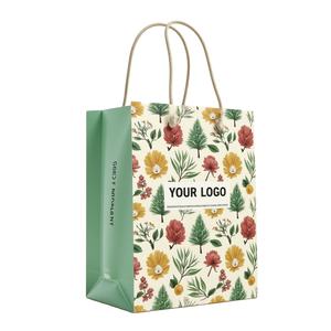 Sacs cadeaux en papier recyclé blanc écologiques faits à la main avec logo personnalisé, ruban et poignée, sacs de luxe pour le shopping, impression offset - Product Image 1