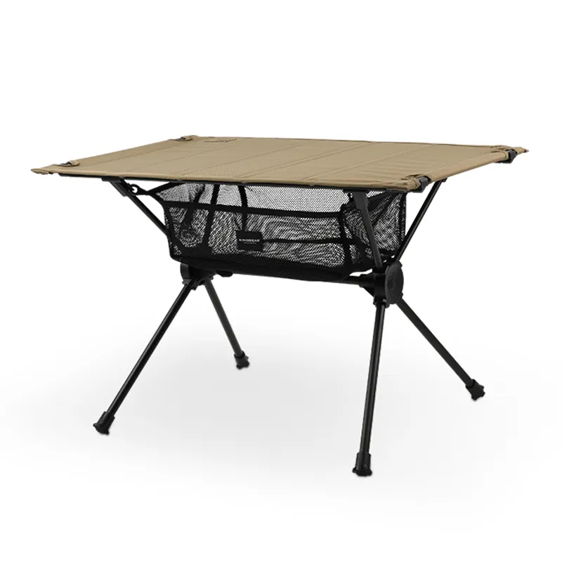 KingGear Custom Logo Outdoor Compact Aluminum Folding Table Oxford Top Portable 600d Camp Table with Storage Net Bag