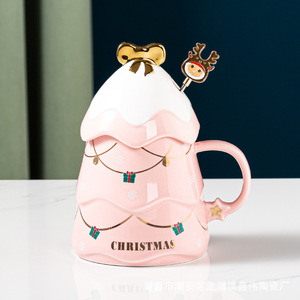 2024 Xmas Tree Design Natal Caneca De Café Gift Set Bonito Copo De Chá De Cerâmica Canecas Com Tampa E Colher - Product Image 6