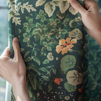 Tela de Cortina Estampada 100% Poliéster, Diseño Botánico de Bosque Verde, Tela para Cortinas al por Mayor para Sala de Estar