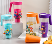 Ensemble bouilloire et quatre tasses en plastique PP/PC, motif imprimé, grande capacité (1800 ml/2300 ml), design classique et durable, livraison immédiate