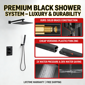 Ensemble de système de douche de salle de bain en laiton noir mat moderne avec pommeau de douche dissimulé au plafond avec affichage numérique - Product Image 5