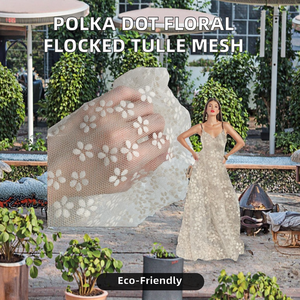 Tessuto in Tulle Floccato 100% Poliestere Ecologico <span class=keywords><strong>con</strong></span> Motivo a Pois e Floreale, Modello HJZR004 per Scarpe - Product Image 2