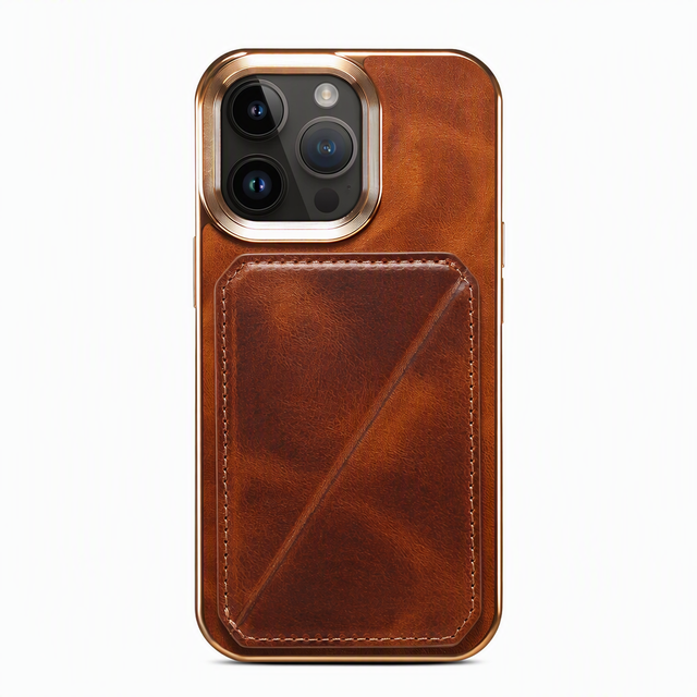 Luxury Genuine Oil Wax Cowhide Leather Phone Case for iPhone 16 15 14 13 12 Pro Max Hidden Dual Card Slot Kickstand Holder Cover