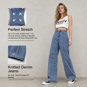 High Waisted Bleach Wash Wide Leg Jeans Women Vintage Baggy Denim Pants Casual Loose Fit Stretch Trousers Streetwear Y2K <strong>Fashion</strong> - Product Image 1