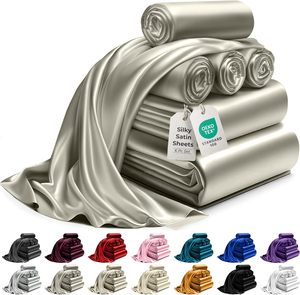 Bộ ga trải giường 6 món chất liệu vải satin microfiber mềm mại như lụa, gồm 2 vỏ gối và ga trải giường sâu - Product Image 1