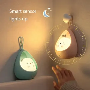 Mini luz de sensor usb recarregável, desenho animado, silicone, led, sensor de movimento, para iluminação noturna, venda imperdível