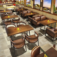 Set di Tavoli e Sedie in Legno Massello Stile Industriale Moderno per Ristoranti e Caffè