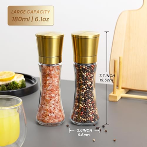 Moulin à sel et poivre 180 ml avec noyau en céramique réglable, bouchon en acier inoxydable, ensemble moulin en verre, flacon distributeur d'épices - Product Image 3