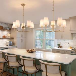 <span class=keywords><strong>Lampadario</strong></span> a Sospensione Stile Fattoria a 5 Luci, Paralume <span class=keywords><strong>in</strong></span> <span class=keywords><strong>Tessuto</strong></span> Bianco Opaco Visual Comfort, Illuminazione Lineare per Isola Cucina - Product Image 3