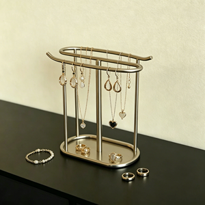 Minimalist Metal Jewelry Display Rack, Double Curved <b>Rod</b> Stainless Steel Necklace Bracelet Storage Stand Custom Engraved Logo - Product Image 2