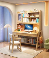 Bureau d'étude en bois massif avec étagère et hauteur réglable pour enfants et bureau à domicile - Vente en gros