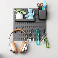 Support de rangement mural moderne et efficace pour panneau perforé à un seul niveau Design peu encombrant Salle de bain Garage Salon Sac à vêtements Étagère à épices