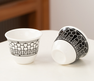 Juego de Tazas de Café Árabe de Porcelana Premium con Diseños Florales Geométricos Sutiles, Apto para Lavavajillas y Microondas, para Amantes del Café y Fiestas - Product Image 2