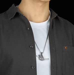 Hip Hop Moda Hombres simples Tamaño ajustable Cadena de clavícula Collar de acero inoxidable Palo de hockey sobre hielo Colgante Collar deportivo - Product Image 6