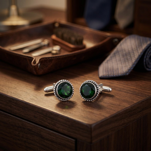 Boutons de manchette élégants et tendance, faits à la main, en tourmaline verte, magnifiques pierres précieuses, sertis dans de l'argent sterling 925 plaqué, unisexe. - Product Image 5