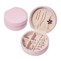 Boîte de rangement pour bijoux en PU tendance, ronde, avec fermeture éclair, pour boucles d'oreilles, colliers, bracelets, bagues