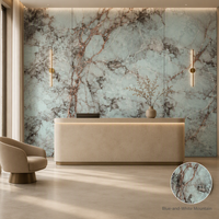 Panneau mural WPC en gros 900x2800mm 9mm imperméable, revêtement marbre bleu vert pour chambre d'hôtel et salon