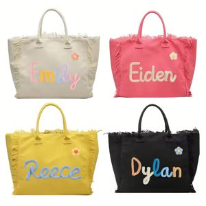 Bolso de Hombro de Lona para Playa, con Nombre Bordado Personalizado, Colores Mezclados, con Flecos, para Viaje, Uso Diario, Trabajo, Verano - Product Image 1