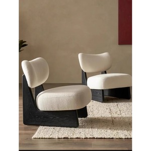 Fauteuil simple en bois massif, forme ovale, pieds en caoutchouc noir, style moderne minimaliste pour salon - Product Image 6