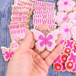 Patchs thermocollants personnalisés pour casquettes de camionneur, broderie en chenille à paillettes, motifs Howdy Cowgirl Western Fleur Papillon, pour vêtements - Product Image 4