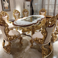 Ensemble de Salle à Manger Baroque Style Royal Sculpté à la Main en Bois Massif avec Plateau en Verre et Chaises pour Cuisine Meuble Européen