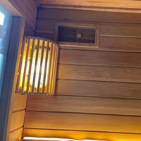 Sauna extérieur moderne intelligent en bois de hemlock pour 6 à 8 personnes avec panneau de commande et vapeur en thermowood
