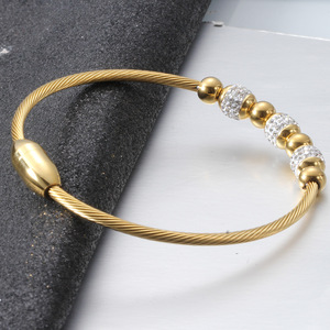 European American Style 3Mm Magnetic Clasp Stainless Steel <b>Bracelet</b> Round Diamond Encrusted <b>Beads</b> 18K Gold Titanium Steel - Product Image 5