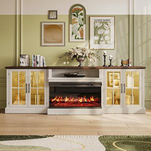 Mueble de TV Blanco SENYU, Moderno y Lujoso, con Chimenea Eléctrica LED, Mueble para Sala de Estar con Control Remoto, Decoración - Product Image 2
