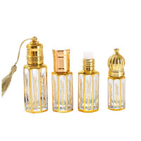 Vente en gros de bouteilles octogonales en or de luxe Attar Boîte de 6ml 10ml 12ml Bâton de verre Huile de parfum Bouteille d'huile essentielle arabe sérigraphiée